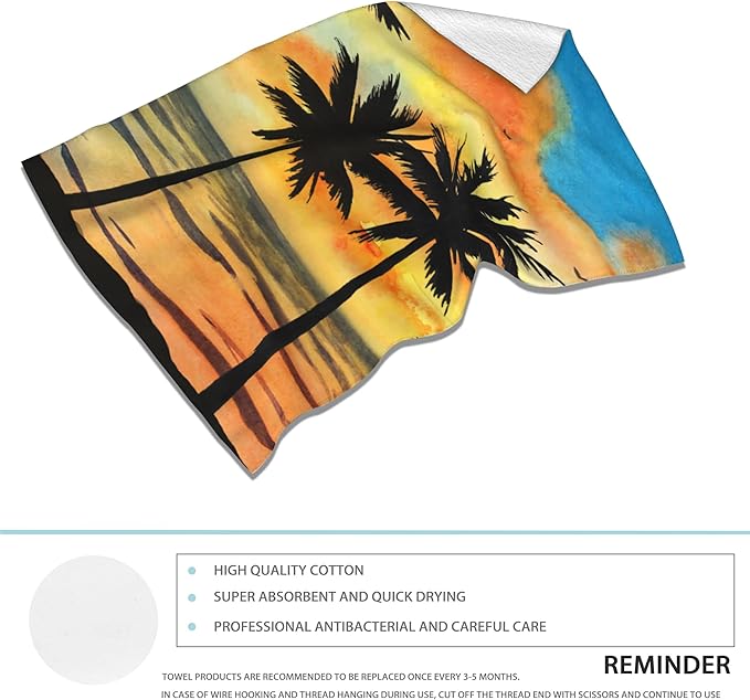 Tropical Palms Hand Towels Set of 2,Beach Sunset Soft Fingertip Bath Towel Small Face Washcloths Decor Kitchen Towel for Hotel Spa Gym Sport 28x14in