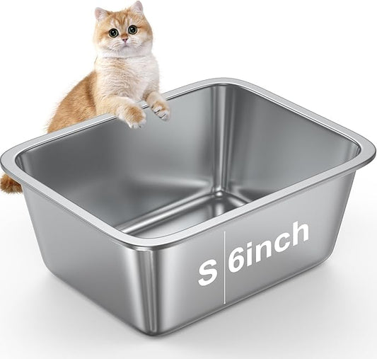 6" Deep Litter Box Stainless Steel Cat Litter Box Metal Litter Box Easy to Clean,Non-Stick Kitty Litter Box,Suitable for Indoor and Outdoor Pet Cats