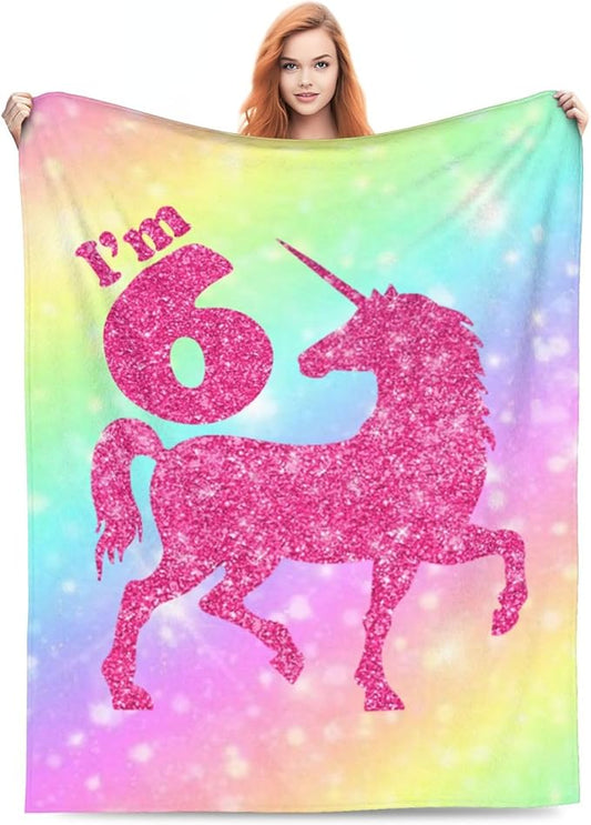 Ultra-Soft Microfiber Throw Blanket 330 GSM Fuzzy Fleece Blanket for Adults Kids Gift Couch, Sofa, Bed Unicorn 6th 80"x60"