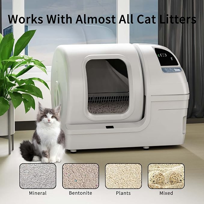 Automatic Cat Litter Box Self Cleaning - UPFAS 100L Extra Large Cat Litter Box with APP Control & Safe Alert & Smart Health Monitor, Odor Removal Cat Litter Box for Multiple Cats, White