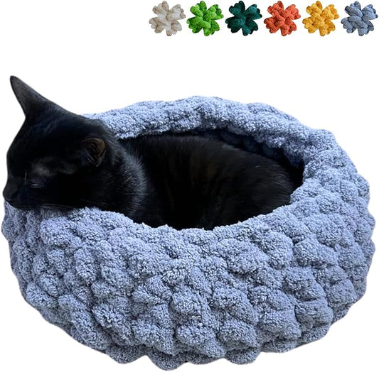 Cat Nest Bed – Premium Handwoven Washable Extra Soft and Warm Indoor House Furniture (Grayish Blue,Medium)