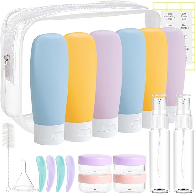 20 Pack Travel Bottles Set for Toiletries TSA Approved, Leak Proof Travel Size Containers Kit Portable Refillable Travel Accessories for Shampoo Conditioner Lotion Liquids (Multi-color)