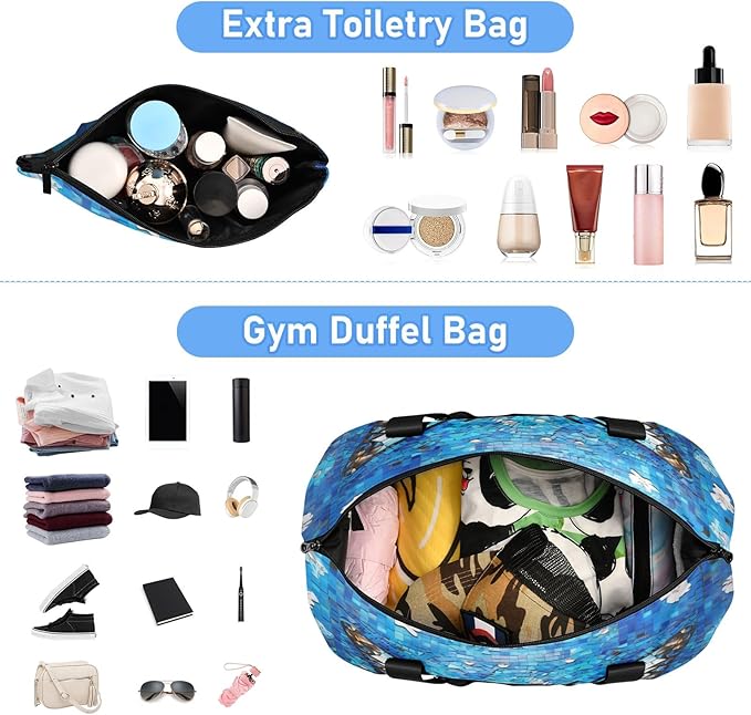 Blue Dream Butterfly Travel Duffel Bag Waterproof Gym Sport Tote Bag Carry On Weekender Bag with Compartment