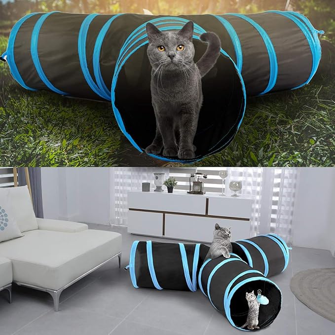 Cat Tunnel, Collapsible 3 Way Play Pet Cat Tunnels for Indoor Cats Outdoor Tube Toys with Pom Ball for Rabbits Kittens Dogs