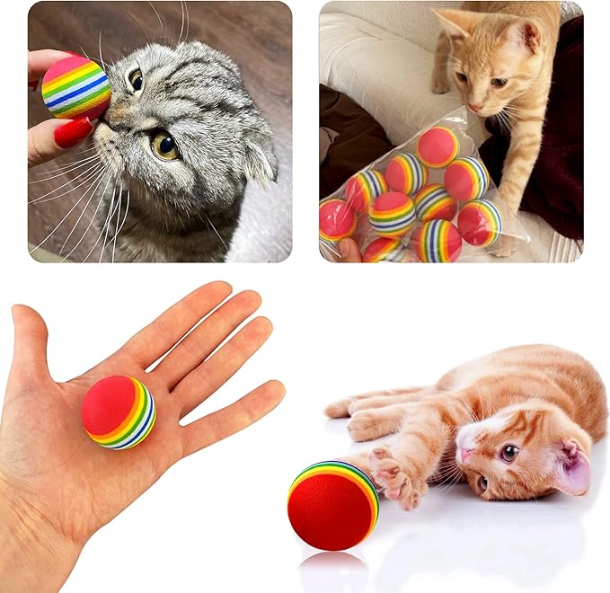 PET SHOW 10pcs 1.38" Red Rainbow Cat Toy Balls Soft EVA Foam Interactive Indoor Kittens Favorite Toys 35mm Dia. Small Dogs Puppies Toy Balls Bulk Activity Chase Quiet Play Sponge Ball