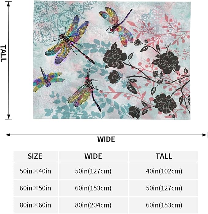 Dragonfly Throw Blanket – Lightweight, Ultra-Soft Flannel Blanket for Couch, Bed, or Travel – Cozy Warm Decorative Throw 60"x50"