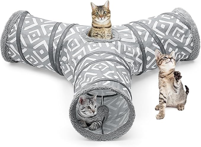 Glittme Cat Tunnel, 3 Way Cat Tunnels for Indoor Cats with 3 Toy Balls, Peekaboo Cat Cave, Collapsible Cat Tubes and Tunnels for Cat, Puppy, Kitty