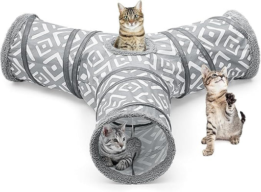 Glittme Cat Tunnel, 3 Way Cat Tunnels for Indoor Cats with 3 Toy Balls, Peekaboo Cat Cave, Collapsible Cat Tubes and Tunnels for Cat, Puppy, Kitty
