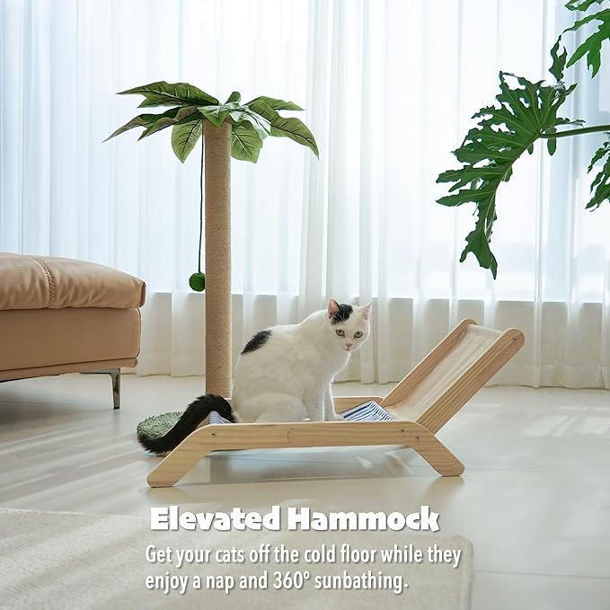 PETKARAY Cat Chair, Beach Theme Cat Hammock Bed, Raised Cat Bed Mini Cat Beach Chair, Cute Cat Lounger for Indoor Kittens