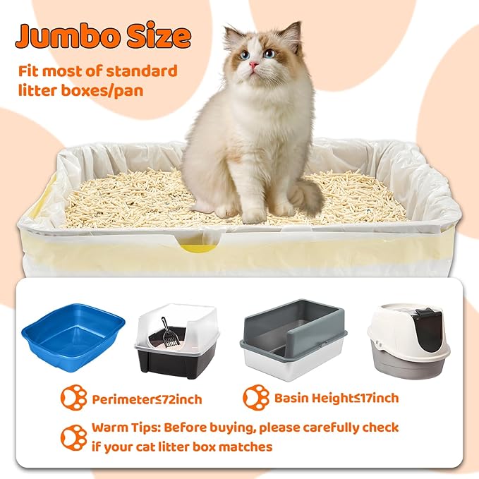 50 Count Litter Box Liners Jumbo 36" x 18" Tear Resistant Cat Litter Bags Liners 2.5MIL Thicken Drawstring Durable Cat Pan Liners Extra Large Kitty Litter Box Bag Disposable Pet litter Bags for Poop