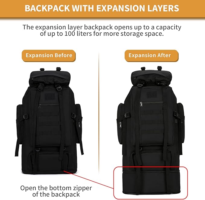 100L Camping Hiking Military Tactical Backpack Outdoor Climbing Sport Bags for Camping,Backpacking