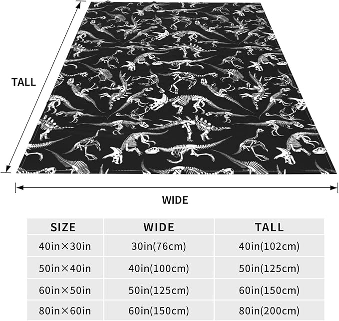 Dinosaur Skeleton Throw Blanket Soft Cozy Plush Warm Fleece Blanket for Sofa Couch Bed 80"X60"