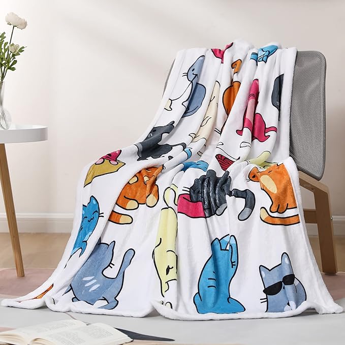 Sviuse Cat Blanket Cat Gifts for Cat Lovers Soft Flannel White Cats Pattern Throw for Girls Women Kids (50" X 60", Cat 6)
