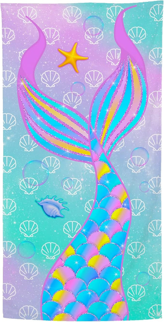 Bonsai Tree Mermaid Beach Towel, Microfiber Bath Towel for Girls and Women, Teal Tail Scale Sand Free Quick Dry Travel Towels for Kids Yoga Sports 30" X 60"