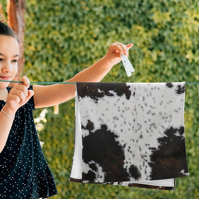 2 Pack Cow Fur Hand Towels for Bathroom,Soft Absorbent White Black Brown Cow Print Country Farmhouse Bath Hand Towels for Kitchen,Decorative Guest Bathroom Towels for Face,Shower,Gym 14"x28"