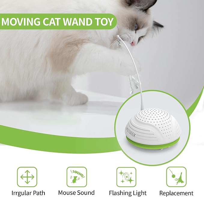 PETGEEK Automatic Cat Toy, Interactive Cat Toy with Mouse Sound Squeaky, Kitty Toys for Cat Small, Feather Cat Toys for Indoor Cats, Best Gift for Birthday, Thanksgiving, Christmas, New Year