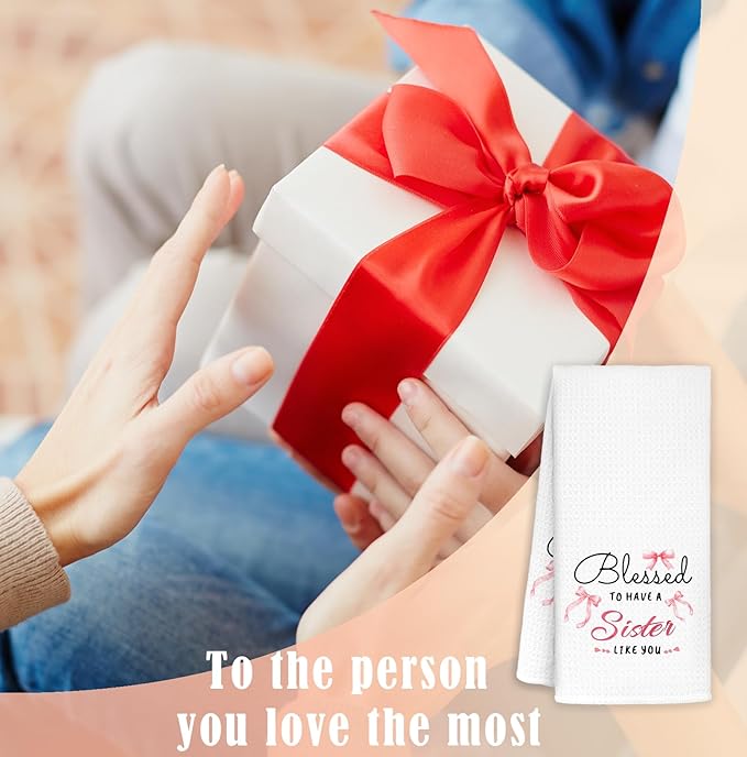 Coquette Pink Bow Sister Kitchen Towels Decorative, Mother's Day Birthday Gifts for Sister Dish Towels, Bestie Gifts for Women Hand Towels Drying Cloth for Kitchen Bathroom Decor, 16x24 Inch