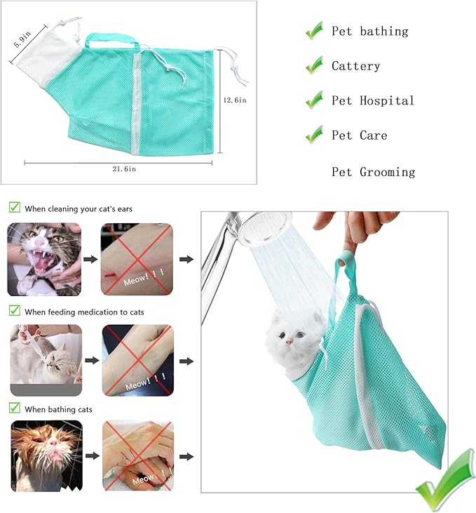 Anti-Scratch Silicone cat Shoes,Cat Claw Covers,Adjustable Multifunctional Anti-Bite Shower net Bag，Cat Grooming Mesh Bag, Pet Medical Shoes,Cat Bathing Bag (No.2)