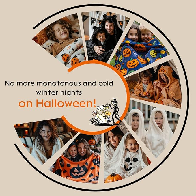 Ghost Halloween Blanket 50” x 70” Reversible Pumpkin Print Fleece Throw Blanket, 320 GSM Surper Soft Warm Cozy Fall Blanket for Couch Sofa Bed, Halloween Harvest Gifts and Home Decor