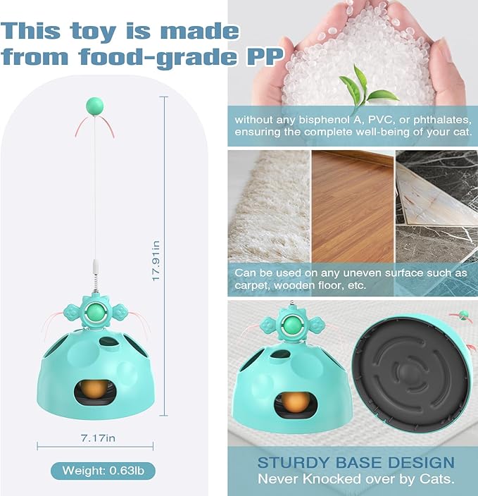 Interactive Cat Toys for Indoor Cats,4 in 1 Cat Treat Puzzle Slow Feeder Cat Wand Dancer Rolling Treat Ball Maze,Cat Treat Dispenser Puzzle Toy Cat Toys for Indoor Cats for Kitten Adult Cat