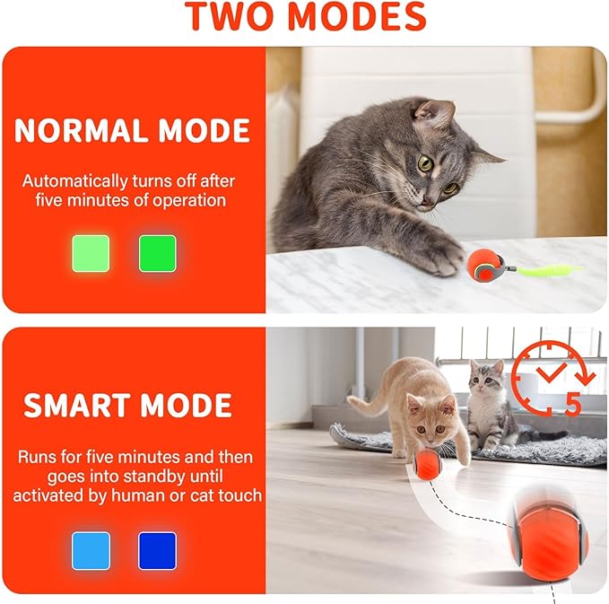 Interactive Cat Ball Toy with Feather, Speedy Tail 2.0 cat Toys, Smart Cat Toys Ball for Indoor Cats, Motion Activated Automatic Cat Toy Ball, USB Rechargeable Cat Toys, Orange
