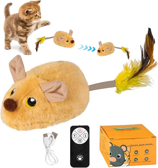 Interactive Cat Toy Mouse Moving Cat Toys for Indoor Cats, 2024 New Remote Control Cat Toys Mice Moving Toy, Squeaky Cat Toys for Cat Self Play Exercise Birthday Gift (Yellow)