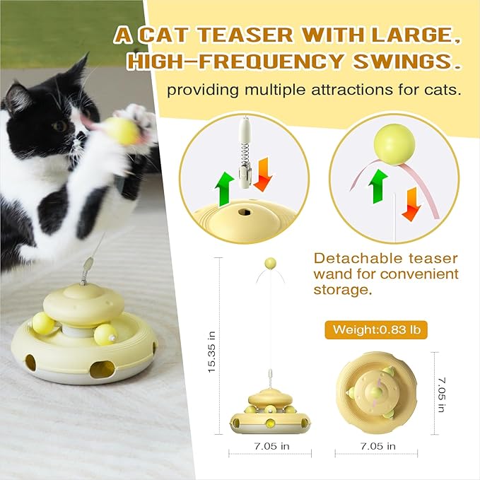 Cat Interactive Toys for Indoor Cats Dancer Supplies Bored Young Kitten Teaser Wand Feather Boredom Toy Weight Loss Kitty Tracking Balls Birthday Gift Adult Pet Enrichment Self Play High Energy Game