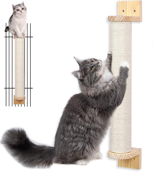 Wall Mounted Cat Scratching Post - 21'' Wooden Sisal Cat Scratcher,Hemp Rope Scratcher Posts for Indoor Cats or Kittens- Cute Modern Wall Mounted Cat Furniture
