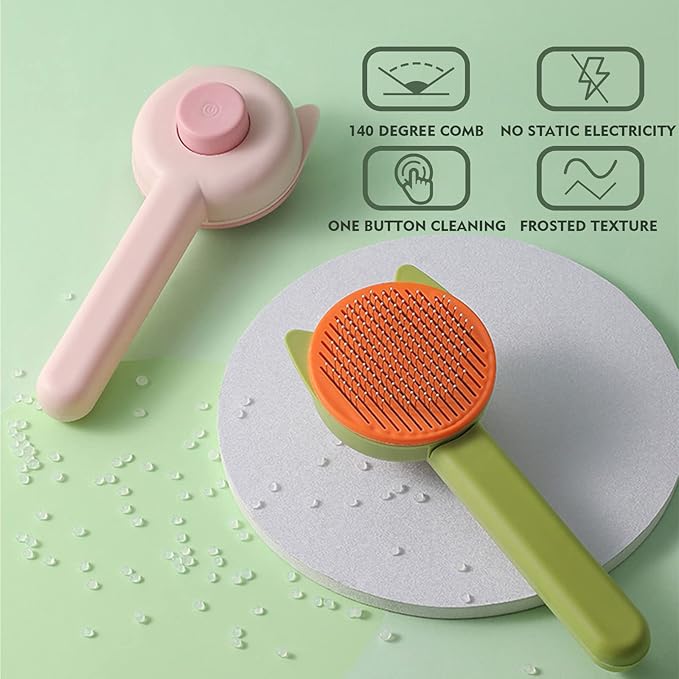 Cat & Dog Brush, Mint Green, Soft Grooming Tool for Pets, Self Cleaning Slicker Brushes Suitable for Pets with Long and Short Hair, Hair Shedding Prevention