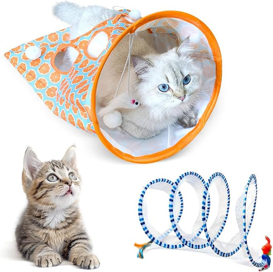 S Type Cat Tunnel Toy and Cat Tunnel Bags for Indoor Cats,Interactive Cat Drill Bag with Plush Ball Cat Self Interactive Toys,Cat Spiral Tunnel Toy for Indoor Cats Play Exercise