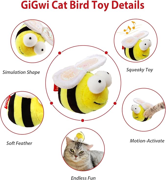 Gigwi Interactive Squeaking Cat Toy，Chirpy Bee Sound Toy for Cats，Melody Chaser Play Squeak Kitten Toy for Boredom