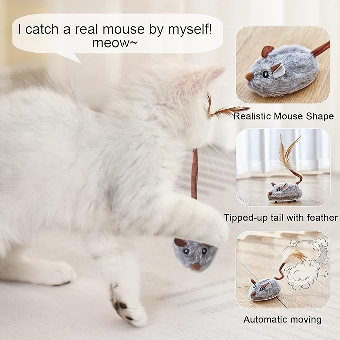 Suhaco Cat Toys for Indoor Cats Automatic Random Moving Mouse Kitten Toys, Interactive Kitty Mice Toys Electric Cat Toys with Feather Tail for Boredom USB Rechargeable Kitty Toys