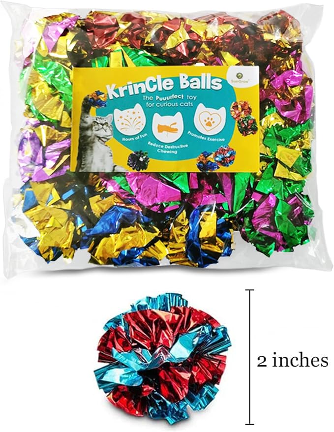 SunGrow Cat Crinkle Balls, 1.5-2 Inches, Lightweight, Ideal for Kittens and Adult Cats (Multicolor, 18 Pieces)