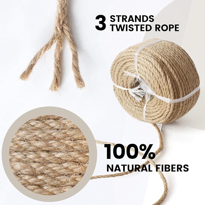 6mm 328 Feet Nature Jute Twine, Jute Rope for Cat Scratching Post DIY Arts Crafts Gardening Bundling Home Decor
