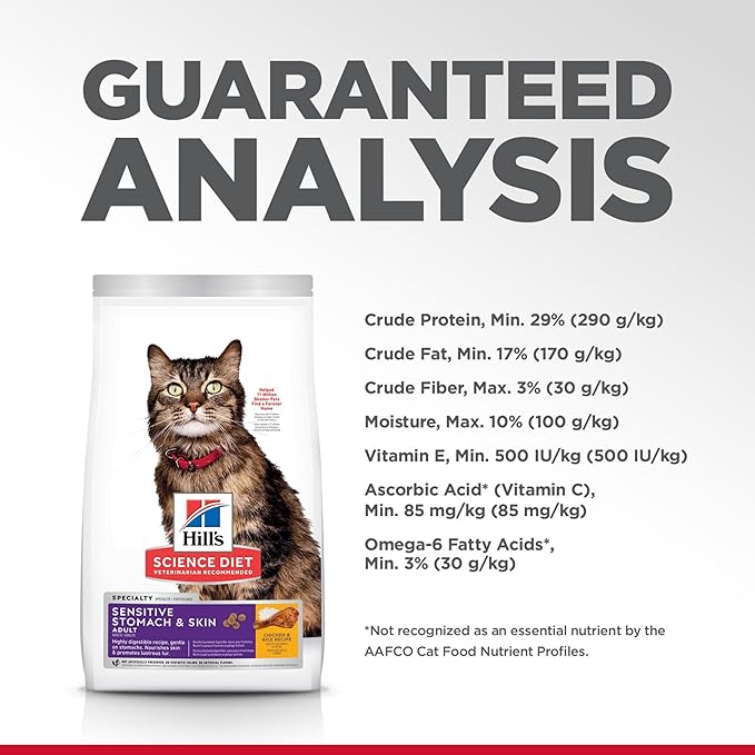 Hill's Science Diet Sensitive Stomach & Skin, Adult 1-6, Stomach & Skin Sensitivity Support, Dry Cat Food, Chicken & Rice, 20 lb Tub