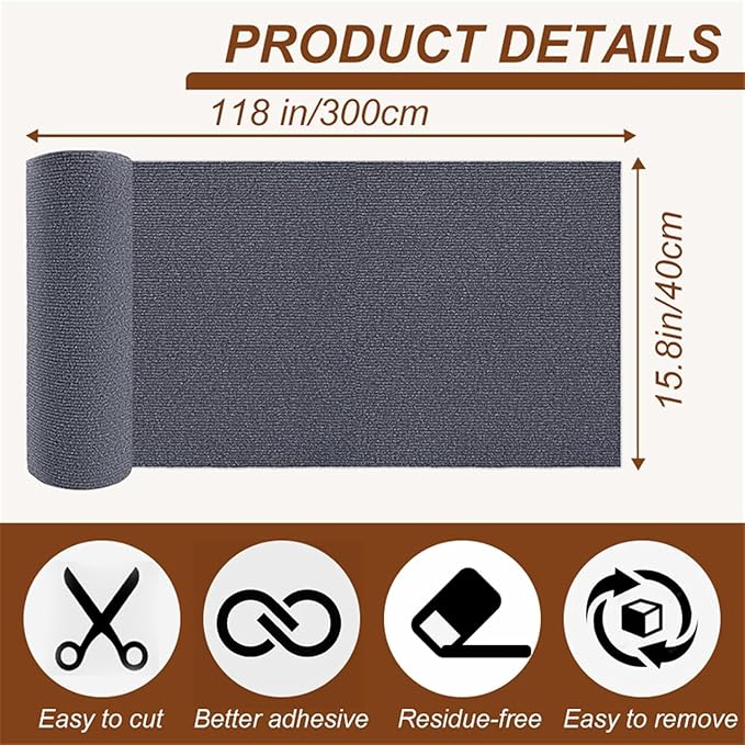 118" x 15.8" Cat Scratching Mat, Large Cat Scratch Furniture Protector Trimmable Self Adhesive Couch Protector from Cat Claws,Decorative Cat Tree, Cat Scratching Post and Cat Wall Furniture