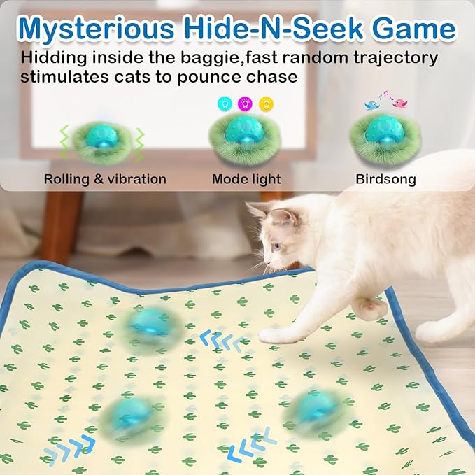 Interactive Cat Toys for Indoor Cats,Automatic Moving Cat Ball in Pouch,Chirping Stimulation,Hide-n-Seek Chase Exercise Game,Motion Activate,Rechargeable Kitten Toys