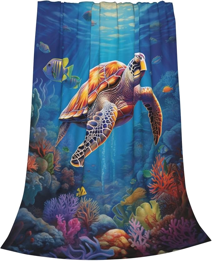 Sea Turtle Blanket Turtles Shell Ocean Flannel Throw Blankets for Home Decor Couch Bed Sofa Soft Fuzzy Lightweight Gifts 80x60 Inches