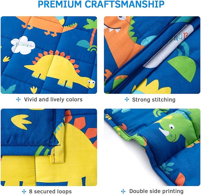 Mr. Sandman Weighted Blanket 3 Pounds Washable, Best for 20-40lb Breathable Cotton Heavy Blanket with Nontoxic Glass Beads - 36" x 48" Dinosaur Park