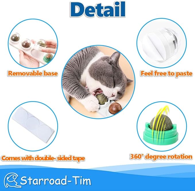 Catnip Balls Catnip Toy for Cats Rotatable Edible Balls Natural Healthy Self-Adhesive Catnip Edible Balls (White)
