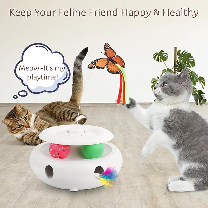 Cat Toys Interactive Cat Toy Automatic Cat Toys for Indoor Cats, 3-in-1 Electric Cat Toy USB Rechargeable, Ambush Feather, Fluttering Butterfly, Track Balls Kitten Toy Cat Exercise Toys