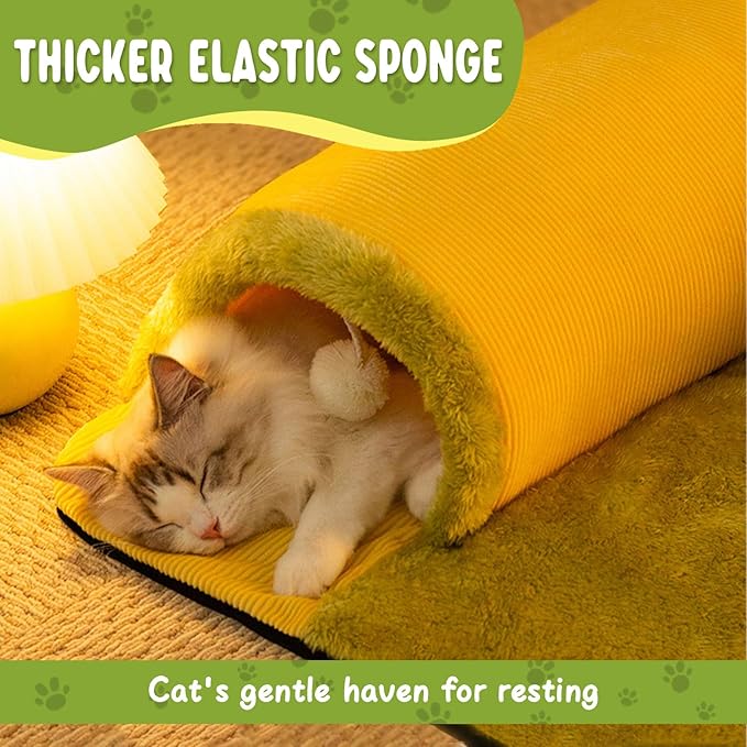 2-in-1 Cat Tunnel Bed for Indoor Cats, 27.5 Inch Cozy Peekaboo Design, Large Detachable & Washable Pet Bed and Play Tunnel for All Seasons, Perfect for Cats and Small Pets