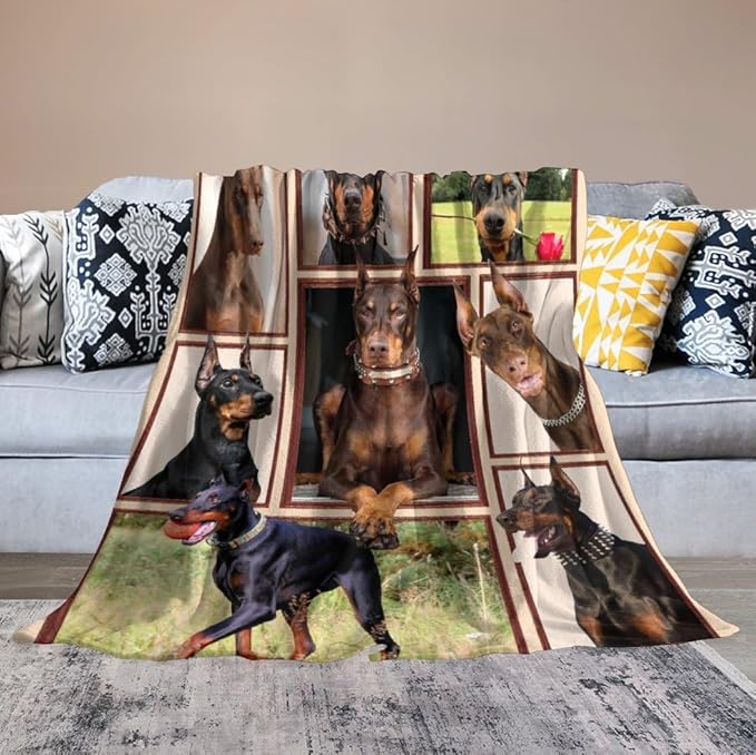 Doberman Blanket Dog Doberman Gifts for Girls Boys Woman Kids Doberman Lover Throw Blankets Soft Blanket Warm Fleece Flannel Plush Blankets for Bed Sofa Couch 50"x60"