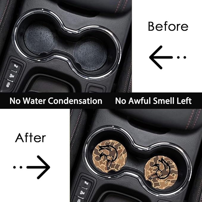 Car Coasters for Cup Holders,2 Pack Brown Camo Wood Duck Car Coasters,2.75" Universal Size Anti Slip Rubber Mat,Automotive Cup Holder Decal Decor Accessories,Gifts for Duck Lovers Women,Men,Mom