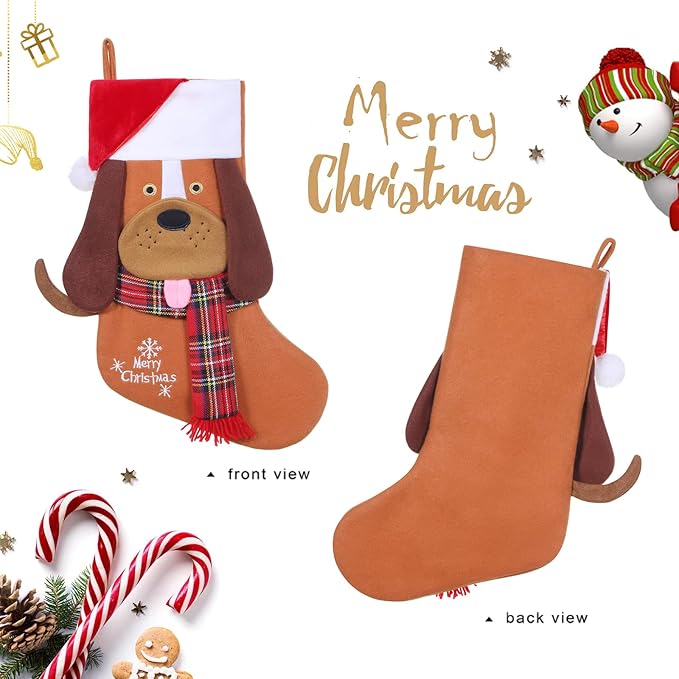19.5'' Cute Pets 3D Christmas Stocking for Pets Dog Xmas Holiday Pet Theme Gift (Brown-Dog-Stocking)