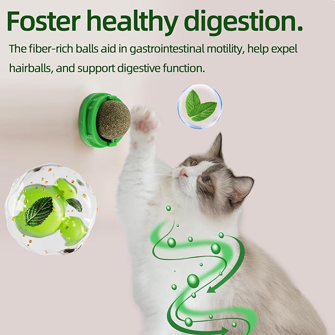 Catnip Toys Balls 4 Pcs, Extra Cat Energy Ball,Cat Toys for Indoor Cats, Healthy Kitty Teeth Cleaning Dental Chew Toys,Cat Wall Catnip Balls