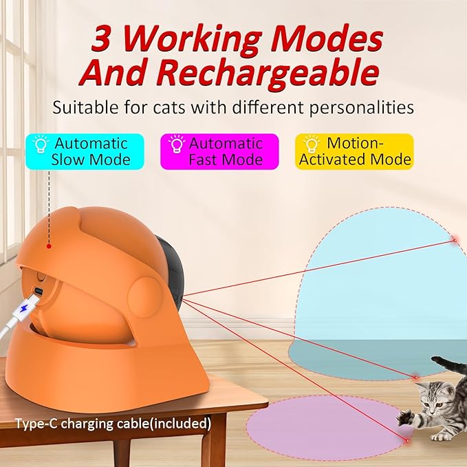 Motion Activated Cat Laser Toy, Interactive Cat Toys for Bored Indoor Adult Cats/Kittens/Dogs, Rechargeable Automatic Laser Cat Toys