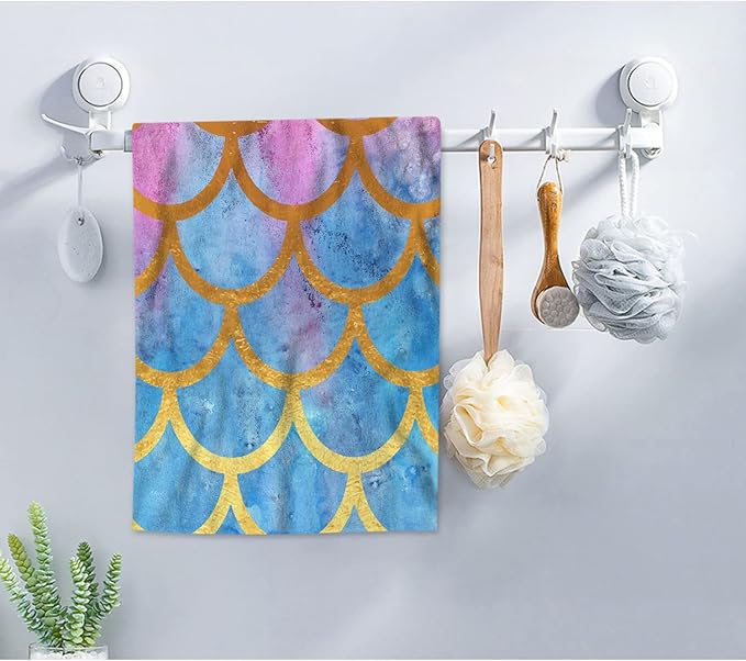 AOYEGO Pink Blue Mermaid Sequin Beach Towels Fish Scales Ocean Sea Hand Towels Kitchen Hand Towels Bathroom for Girls Women Men 15x30 Inch