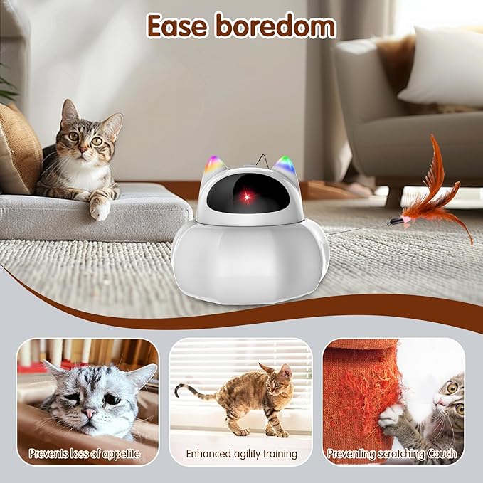 VIWIK 4 in 1 Cat Laser Toy Automatic, Interactive Cat Toys for Indoor Cats, Hide and Seek Kitten Wand Toy,Electronic Toys with Moving Feather, Stocking Stuffers, for Cat Lovers