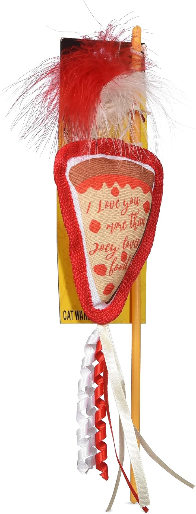 Cat Toy Joey Loves Pizza Catnip Wand, Catnip Inside | Friends for Pets | Interactive Toy for Cats, Dancing Teaser with Ribbons | Cat Exercise Toy with Feathers and Catnip